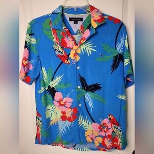 Tommy Hilfiger Hawaiian Shirt Parrots Tropical Floral Button Up Men's Size S